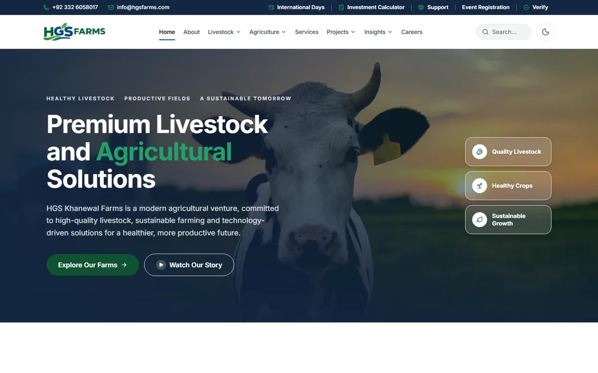 Screenshot of the HGS Farms website